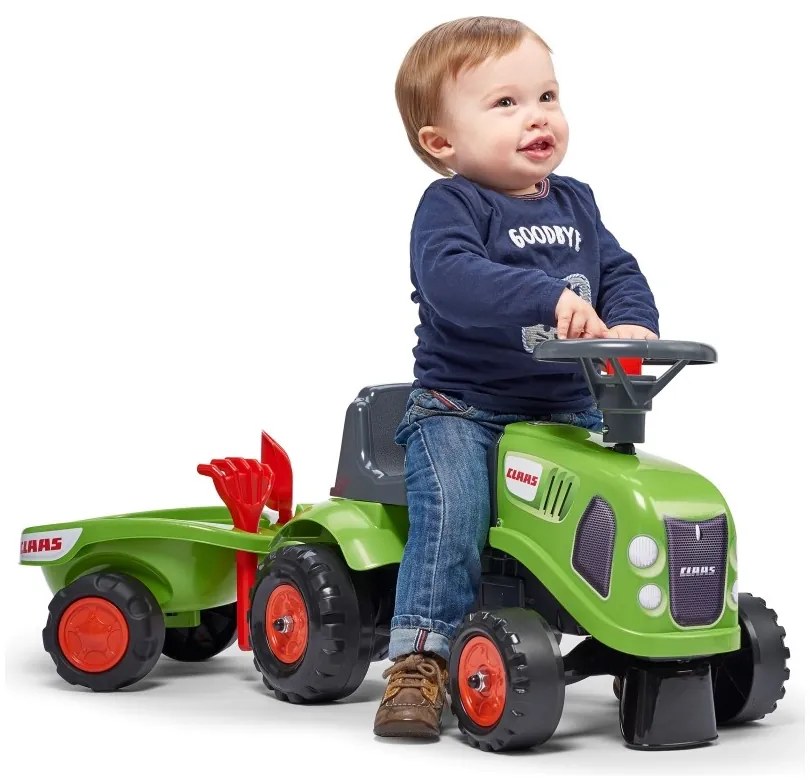 Falk traktorek baby claas zielony z przyczepką + akc. od 1 roku