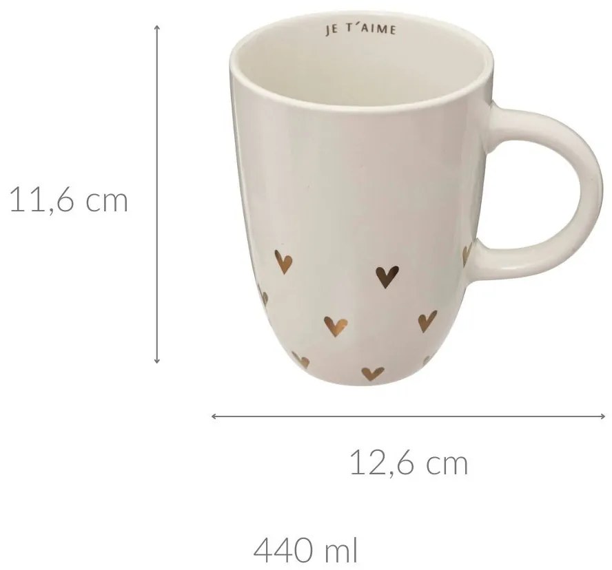 Kubek ceramiczny biały z serduszkami FLORAL, 440 ml