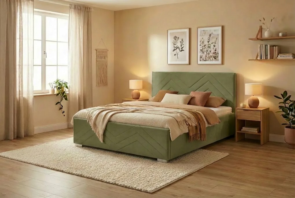 Łóżko CINDY 140x200 cm Zielony oliwkowy Bez materaca