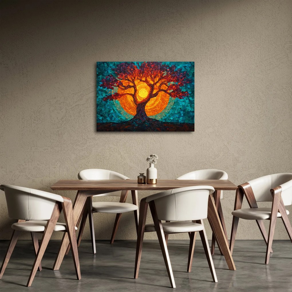 Obraz - Drzewo życia i słońce w mozaice (70x50 cm)