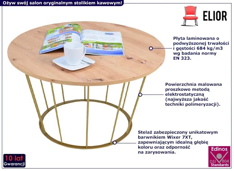 Industrialny stolik kawowy dąb artisan Horix 5X