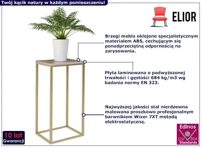Wysoki kwietnik z metalowym stelażem złoty + dąb sonoma N2-B54