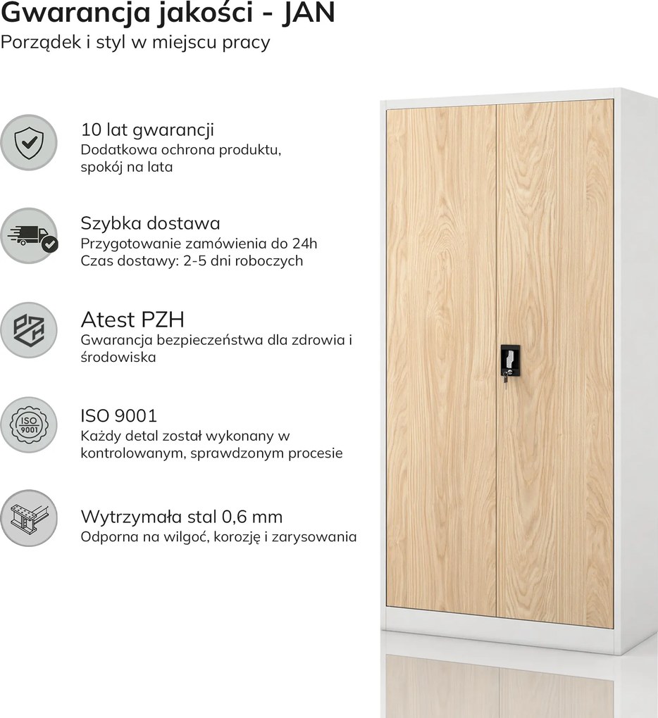 Szafa biurowa na dokumenty z 4 półkami szara/dąb sonoma, 900x1850x400 mm: JAN Eco Design