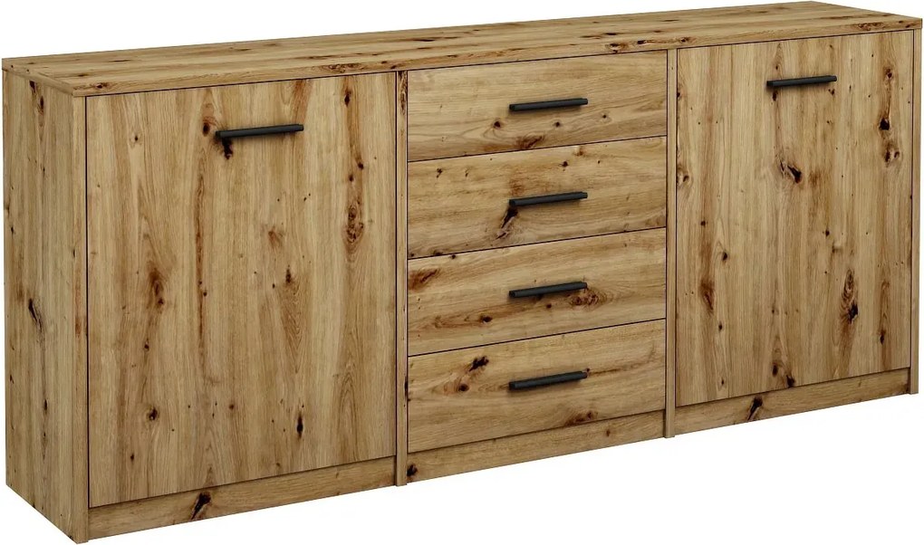 Długa komoda z szufladami i drzwiczkami dąb artisan H3-E59