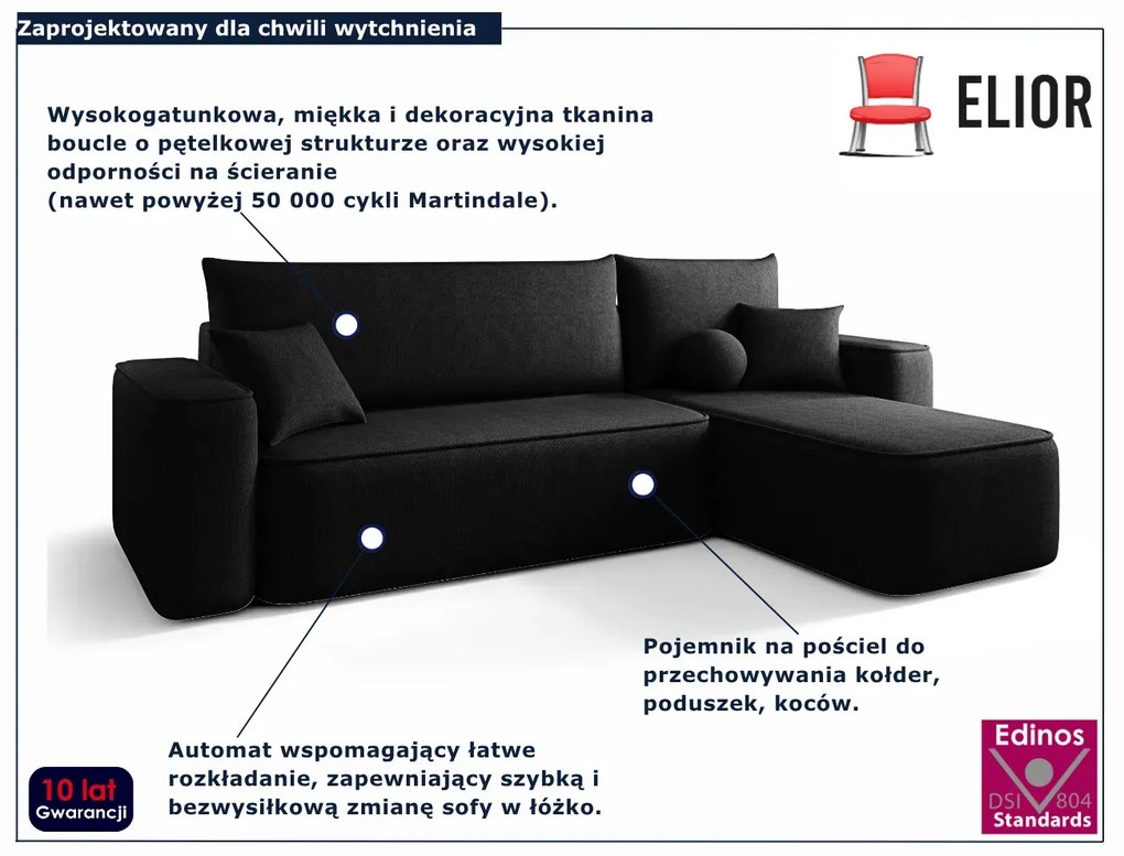 Czarny narożnik z pojemnikiem na pościel K5-P76