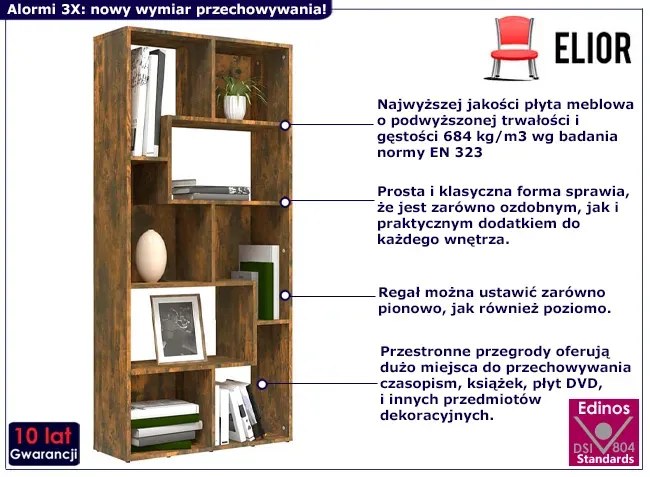 Otwarty regał w nowoczesnym stylu przydymiony dąb - Alormi 3X