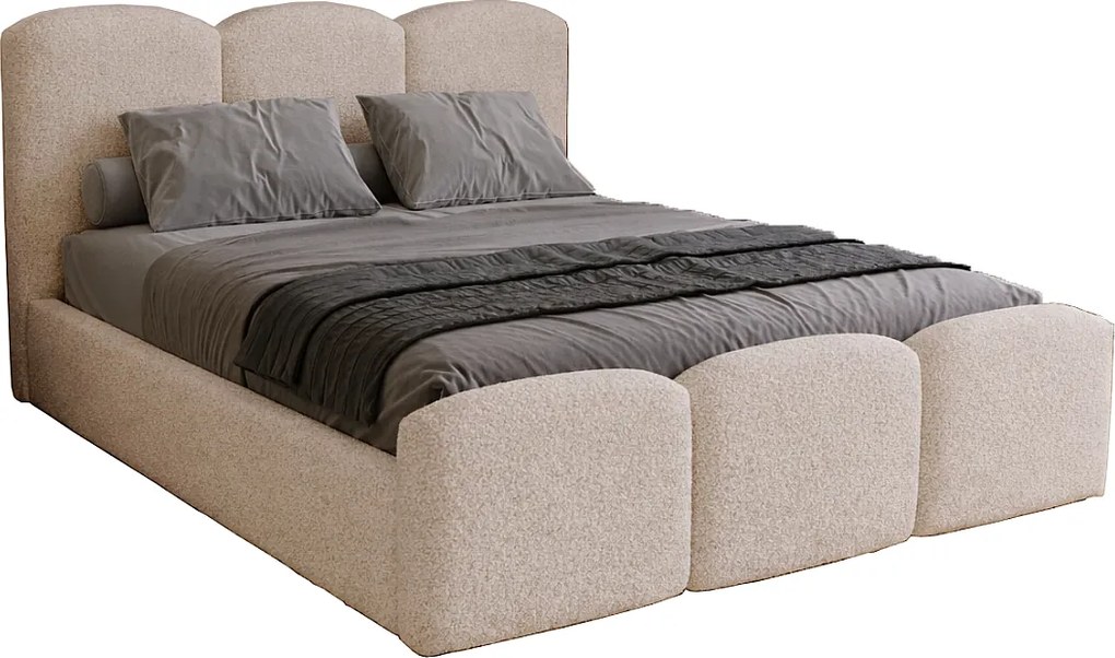 Łóżko tapicerowane 180x200 cm Capri - pojemnik, stelaż drewniany - tkanina boucle, beżowy (Lambi 6)