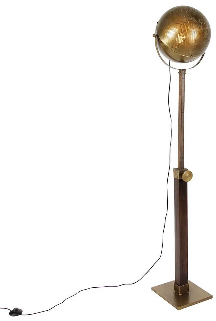 Industrialna lampa podłogowa brązowa z drewnem regulowanym - Haicha