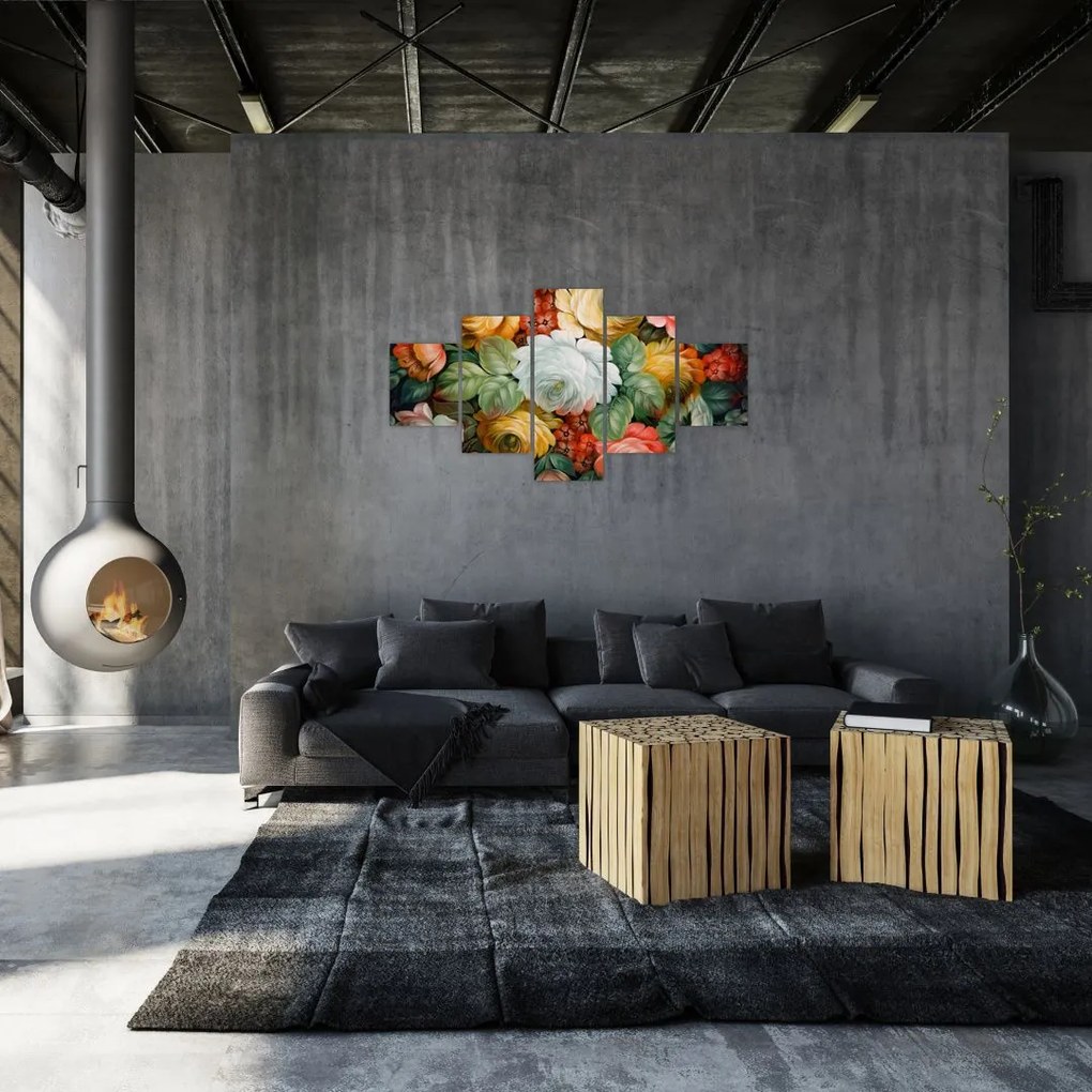 Obraz namalowanego bukietu kwiatów (125x70 cm)