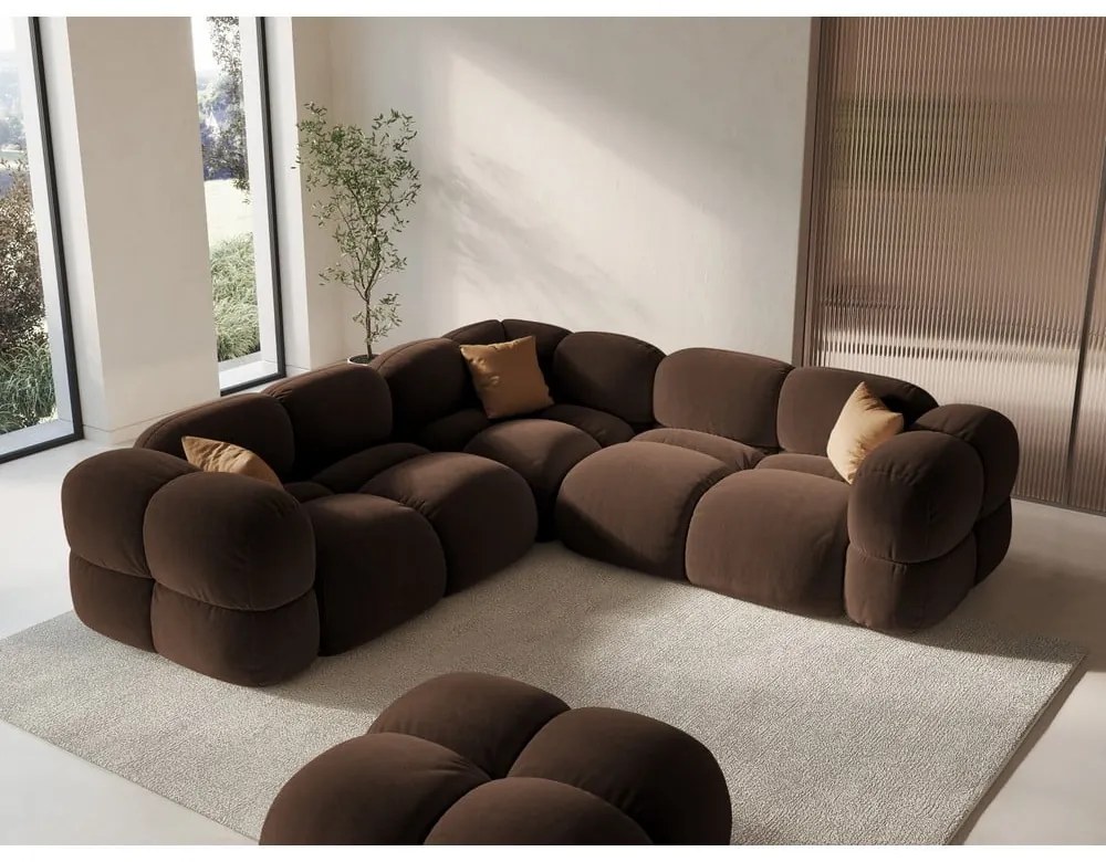 Ciemnobrązowy aksamitny narożnik Loretto – Cosmopolitan Design