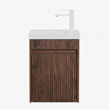 Zestaw Wiszących Mebli Łazienkowych Zintegrowany Z Umywalką Narek Ciemna Czerń & Bezlusterkowiec & Biała - Sklum