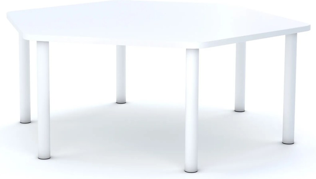 Stół szkolny Smart sześciokątny 140x120 cm, rozmiar 4-6, blat biały / nogi białe
