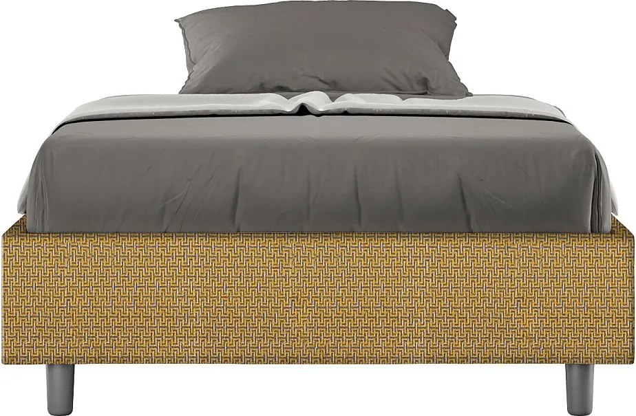 Łóżko wyposażone w stelaż z listwami tapicerowane 120x210 tkaniny Labirinto 6 żółty Azelia