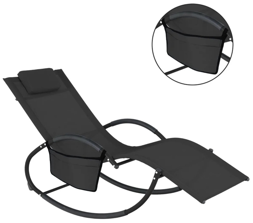 Leżak ogrodowy bujany 161 x 60 x 80 cm, czarny