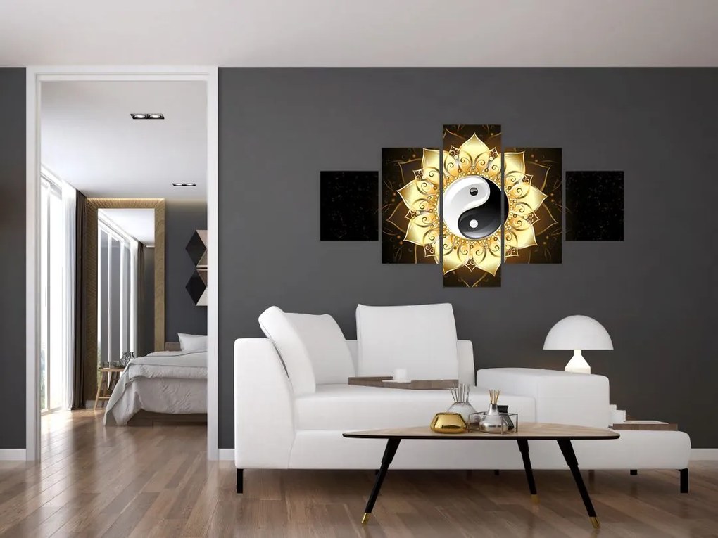 Obraz - Złoty Yin-Yang (125x70 cm)