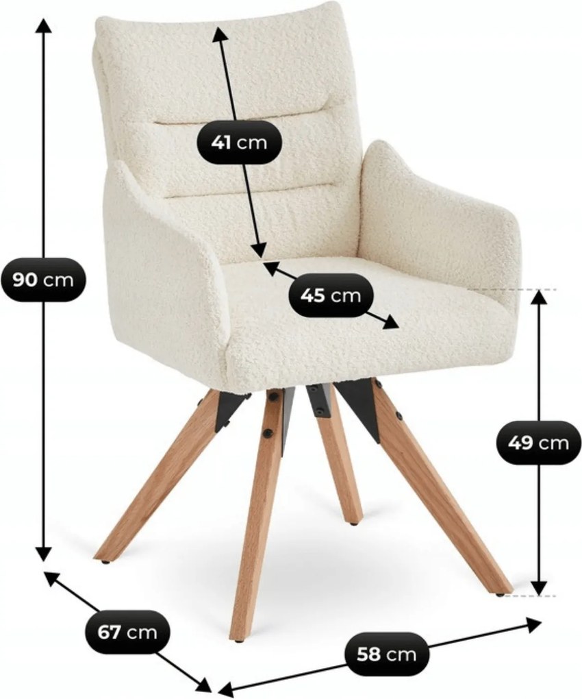 Krzesło Tapicerowane Obrotowe WILLA Kremowe Nowoczesne Boucle