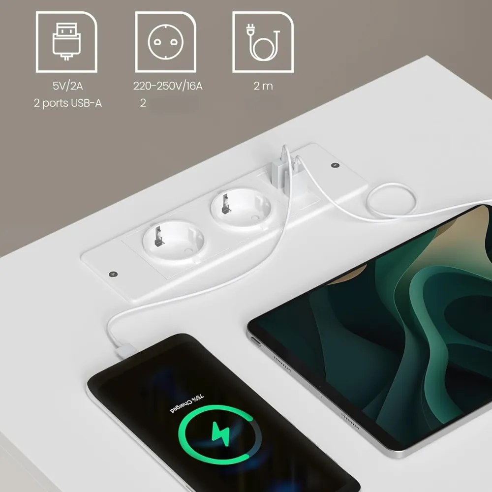 Stolik nocny LUCIANO z funkcją ładowania, 35x45x58,3 cm, biały Vasagle