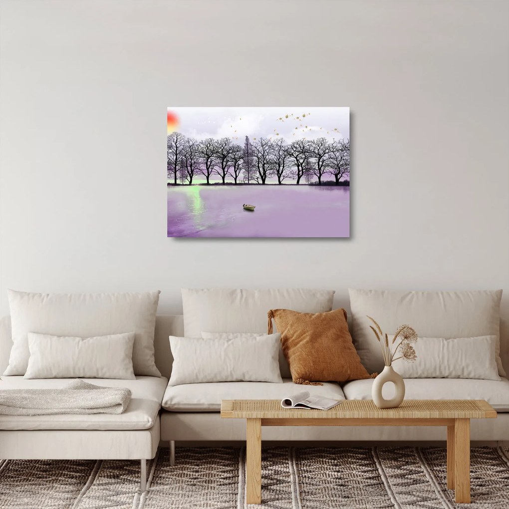 Obraz na szkle - Łodka na jeziorze (70x50 cm)