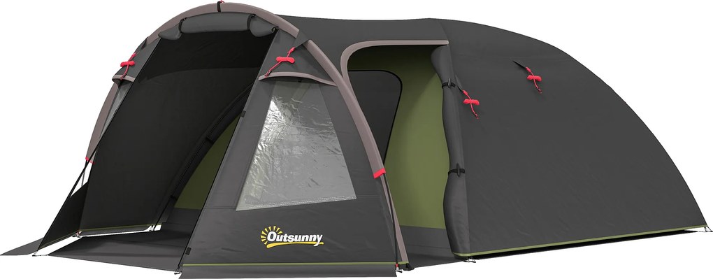 Lekki i stabilny namiot tunelowy Outsunny dla 4 osób wodoodporny UV 50+ z czarnymi przednimi drzwiami