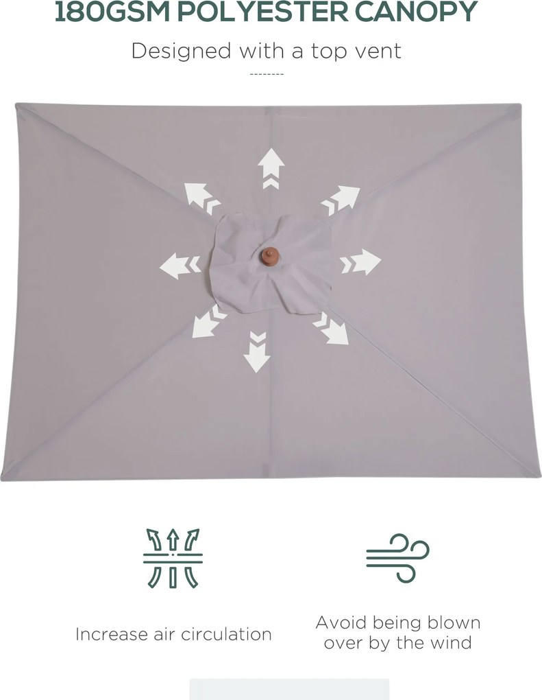 Outsunny Parasol Ogrodowy Zginany Szary Drewno Jodłowe Poliester 3Stopniowa Regulacja 200x150x230cm | Aosom PL