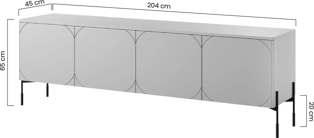 Szafka RTV Sonatia 200 cm czterodrzwiowa na metalowych nogach - kaszmir
