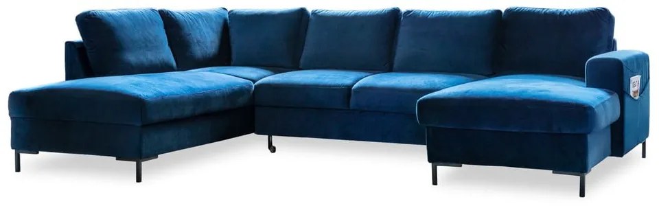Granatowa aksamitna rozkładana sofa w kształcie litery "U" Miuform Lofty Lilly, lewostronna