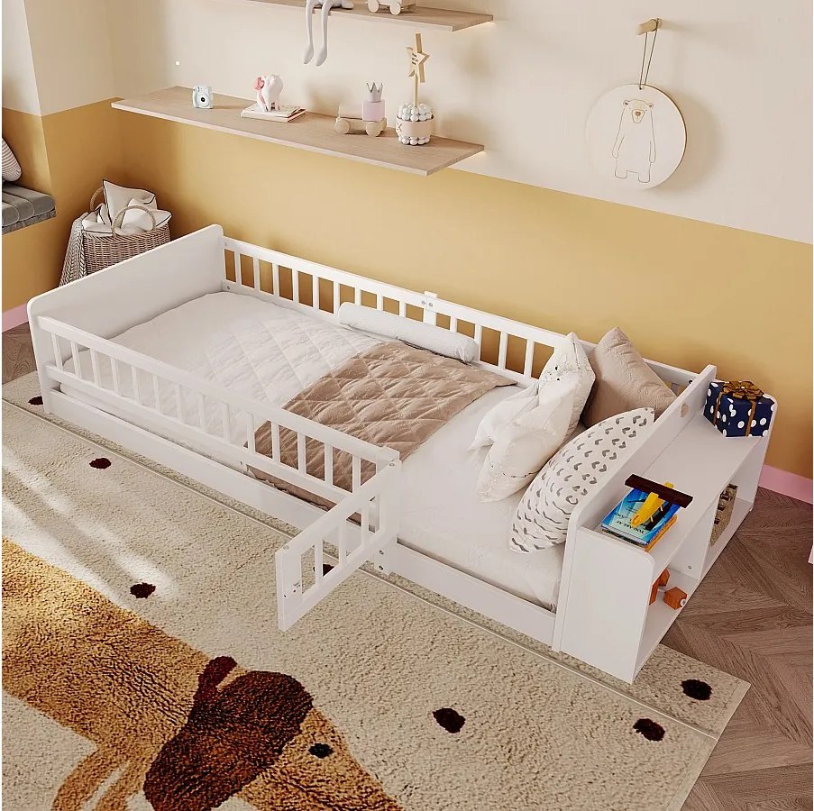 Łóżko dziecięce 90 x 200 cm - Łóżko młodzieżowe z otwartą przestrzenią do przechowywania - białe drewno - bez materaca