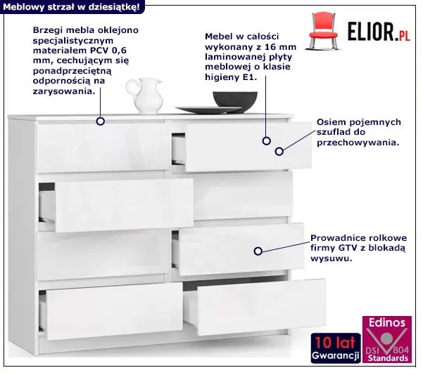 Biała komoda w połysku z szufladami C0-A59