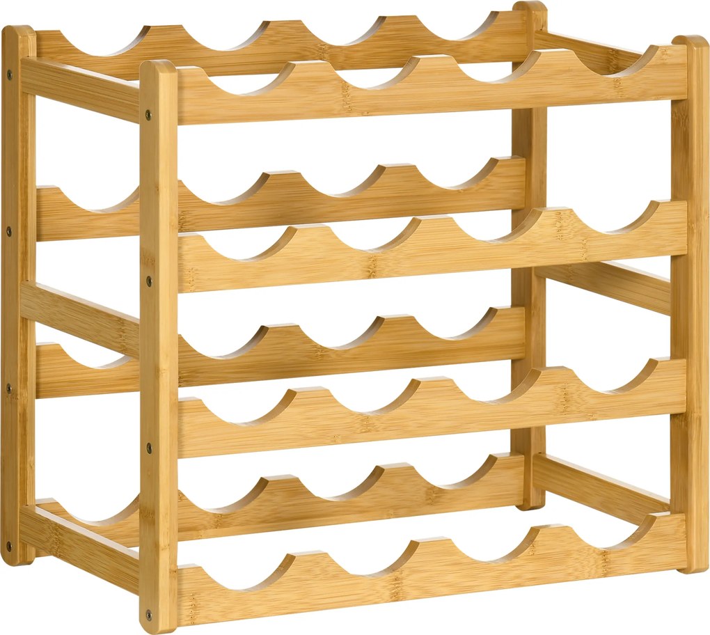 HOMCOM Regał na wino z bambusa 16 butelek 4 półki Naturalny Stylowy przechowywanie wina | Aosom PL