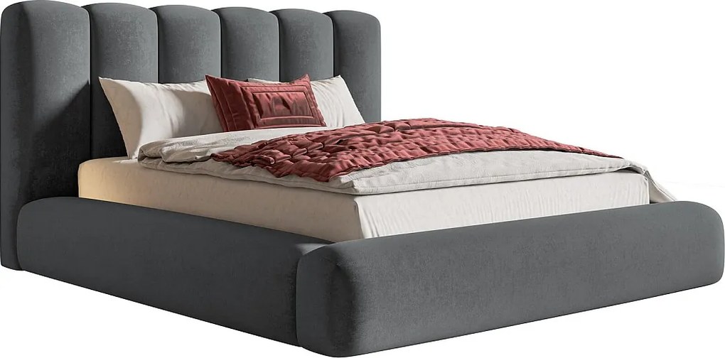 Łóżko tapicerowane 180x200 Lumaro z pojemnikiem - gruba pianka, pojemnik, stelaż metalowy - ciemny szary (Amor Velvet 4321)
