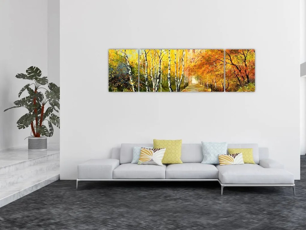 Obraz - Romantyczna aleja wzdłuż wody, obraz olejny (170x50 cm)