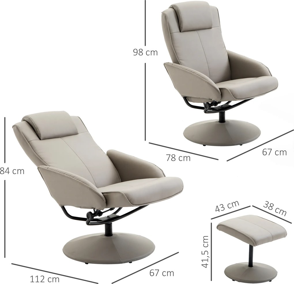Homcom Relax Chair TV Krzesło Fotel 360° Obrotowy z podnóżkiem