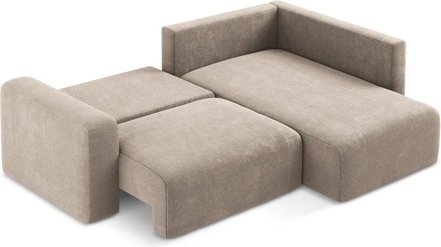 Beżowy rozkładany narożnik ze schowkiem z tkaniny szenilowej (prawostronny/w kształcie litery L) Kona – Makamii