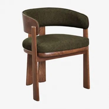 Zestaw 4 Krzeseł Jadalnianych Z Drewna Dębowego I Tapicerowanych Olea Signature Ciemny Dąb Brązowy & Szenil Sage Green - Sklum