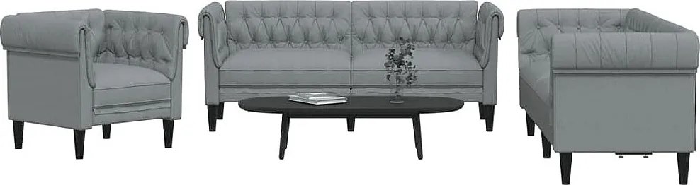 Zestaw 3-częściowy sofa jasnoszara z tkaniny poliestrowej, 1 fotel + 2- i 3-osobowa sofa, nowoczesny i wygodny design