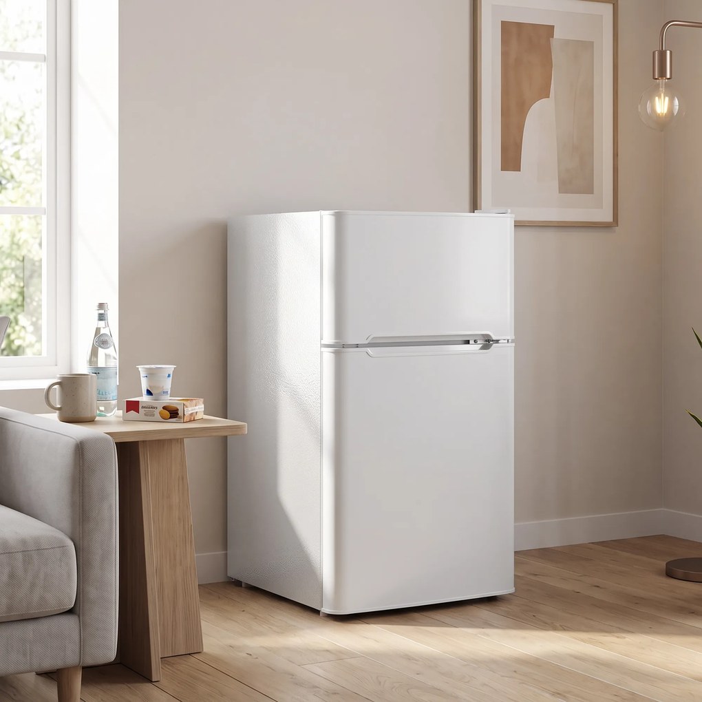 HOMCOM Mini lodówka z zamrażalnikiem 2-drzwiowa z regulowanym termostatem mała lodówka na napoje 90 l biały | Aosom PL