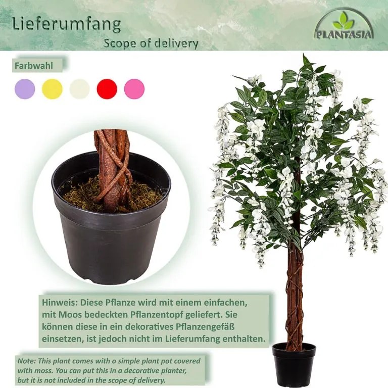 PLANTASIA Sztuczne drzewo 120 cm Wisteria żółta