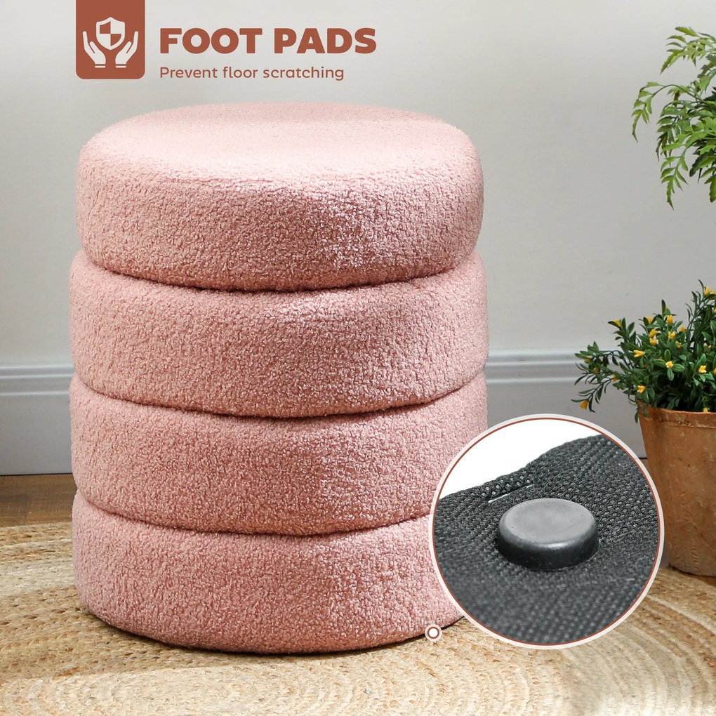 HOMCOM Hoker, okrągły, polar Teddy, stalowa konstrukcja, do 120kg, Φ40x45H cm, Różowy