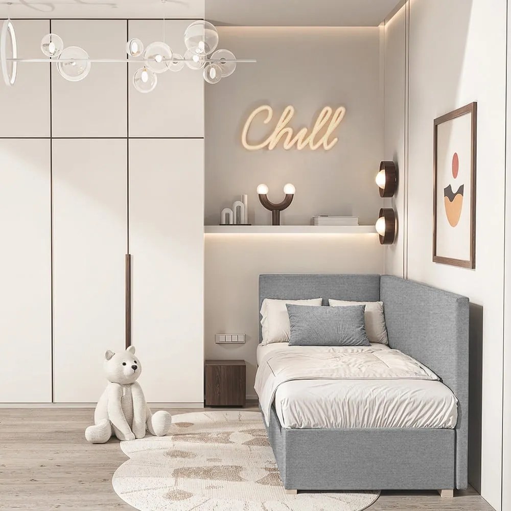 Szare narożne łóżko dziecięce ze schowkiem i materacem 90x200 cm Flexi – Ghado