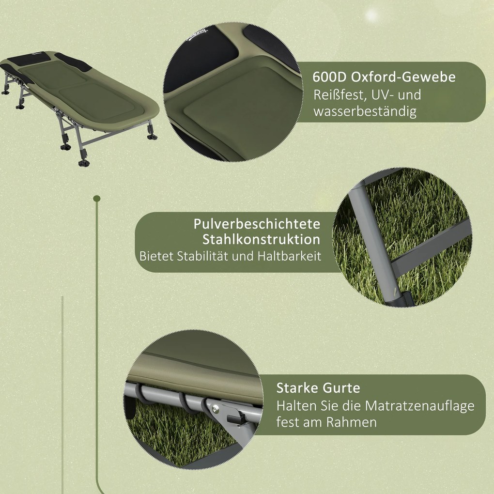 Outsunny Łóżko Polowe do Kempingu, 200 x 85 x 40-55 cm, Zielone