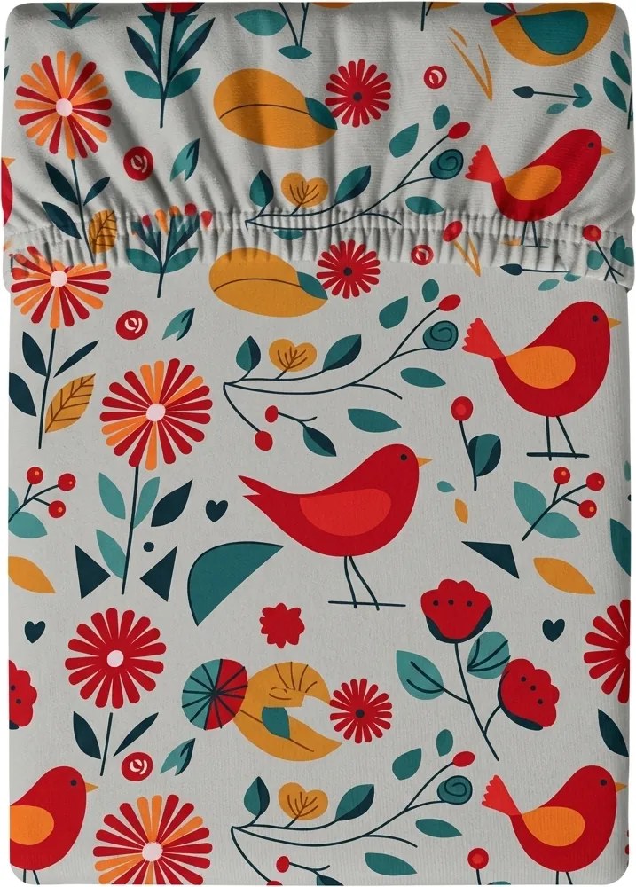PrzytulneMieszkanie.pl Prześcieradło z mikrofibry RETRO BIRD kolorowe 90x200 cm
