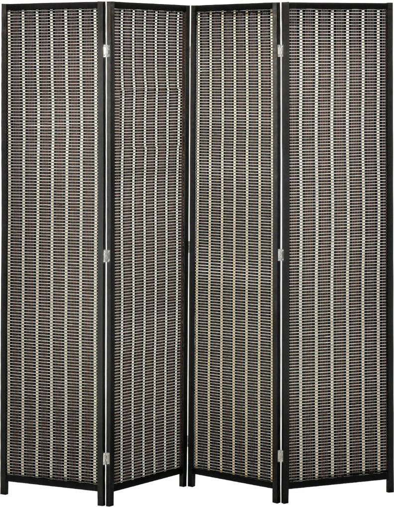 HOMCOM Parawan Dzielący Przestrzeń, Składany, Drewno Sosnowe/Bambus, 180 x 180 cm, Brązowy/Czarny