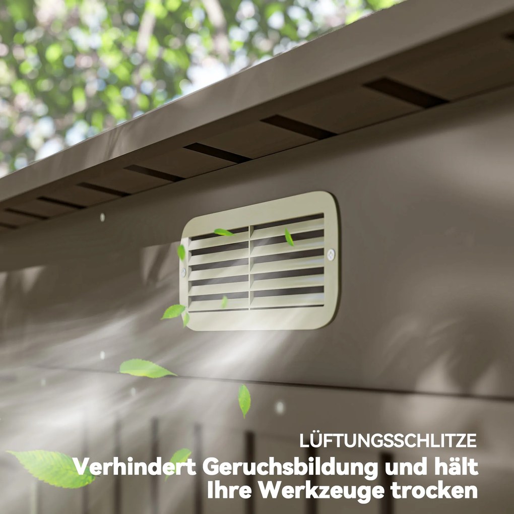 Outsunny Metalowy domek ogrodowy, domek na narzędzia, podwójne drzwi, 249 x 121 x 166/183cm, jasnoszary | Aosom PL