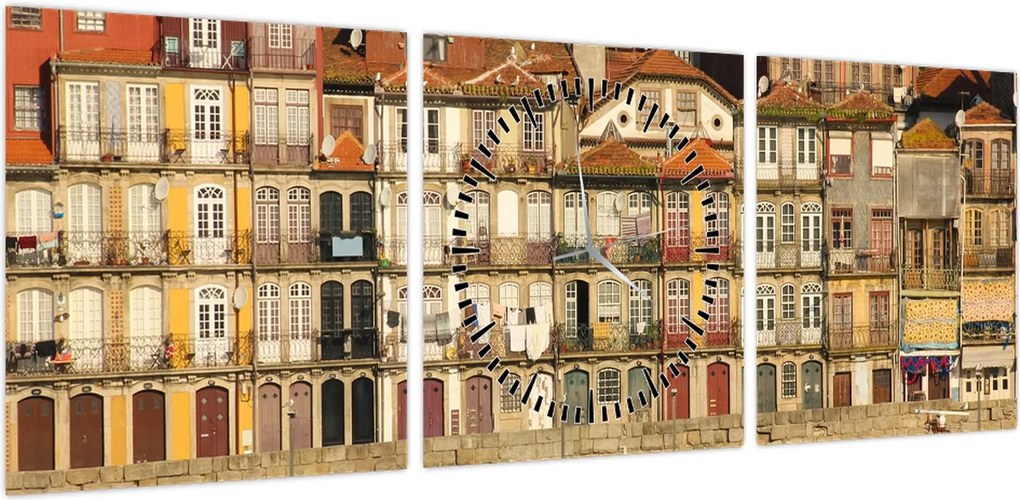 Obraz - Dzielnica Waterfront, Portugalia (z zegarem) (90x30 cm)