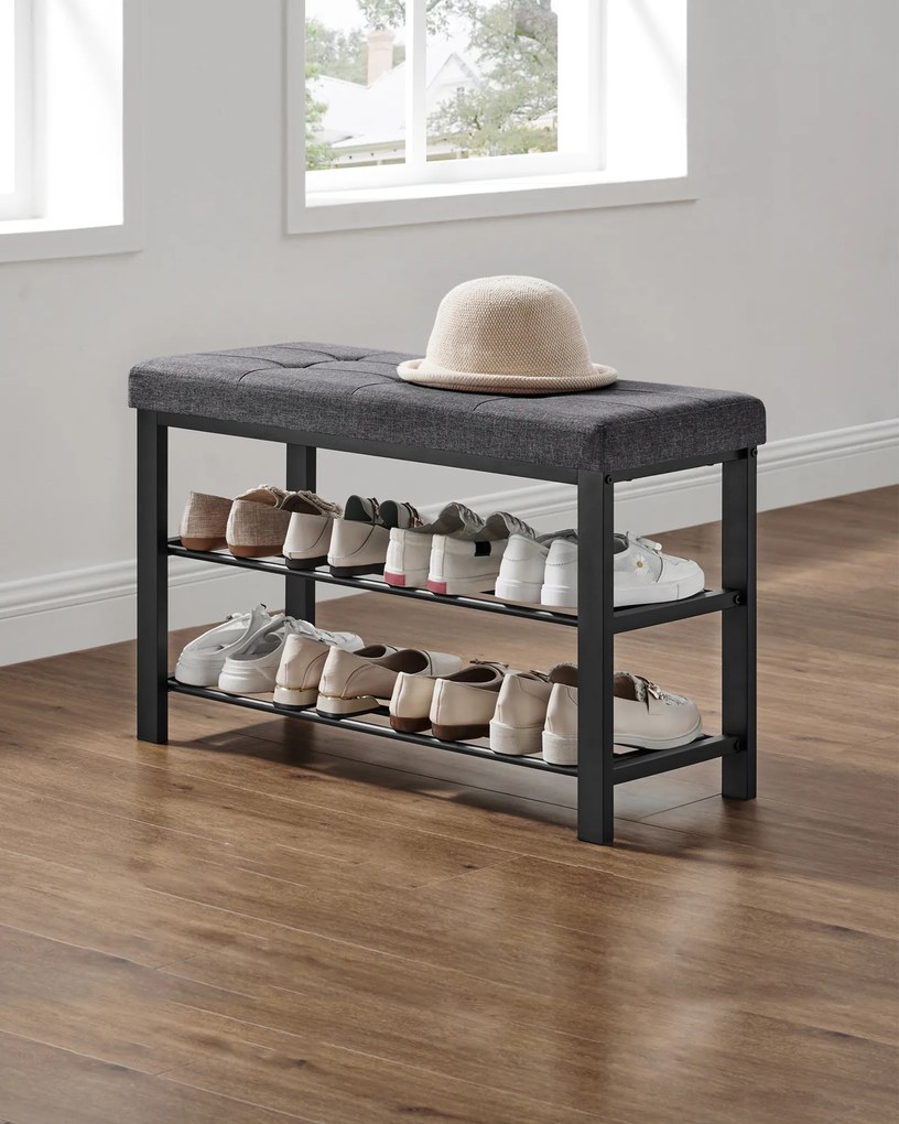 Szafka na buty z ławką i szarym siedziskiem MOBRIX 81x49 cm, czarna