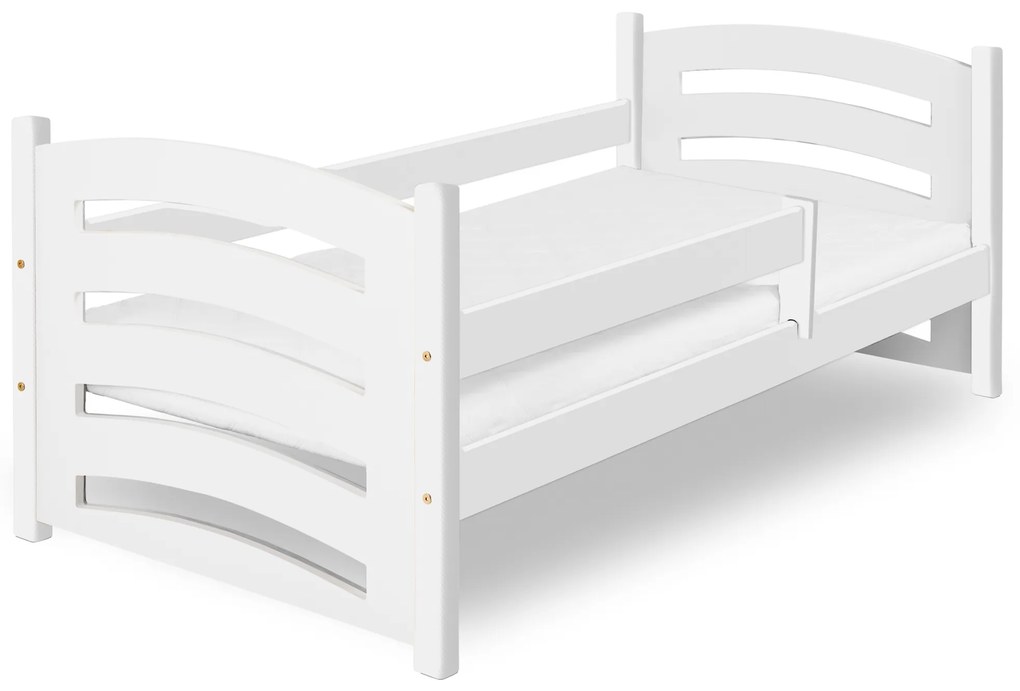 Łóżko dziecięce MELA 80 x 160 cm, białe Stelaż: Ze stelażem listwowym rolowanym elastycznym, Materac: Materac EASYSOFT 8 cm