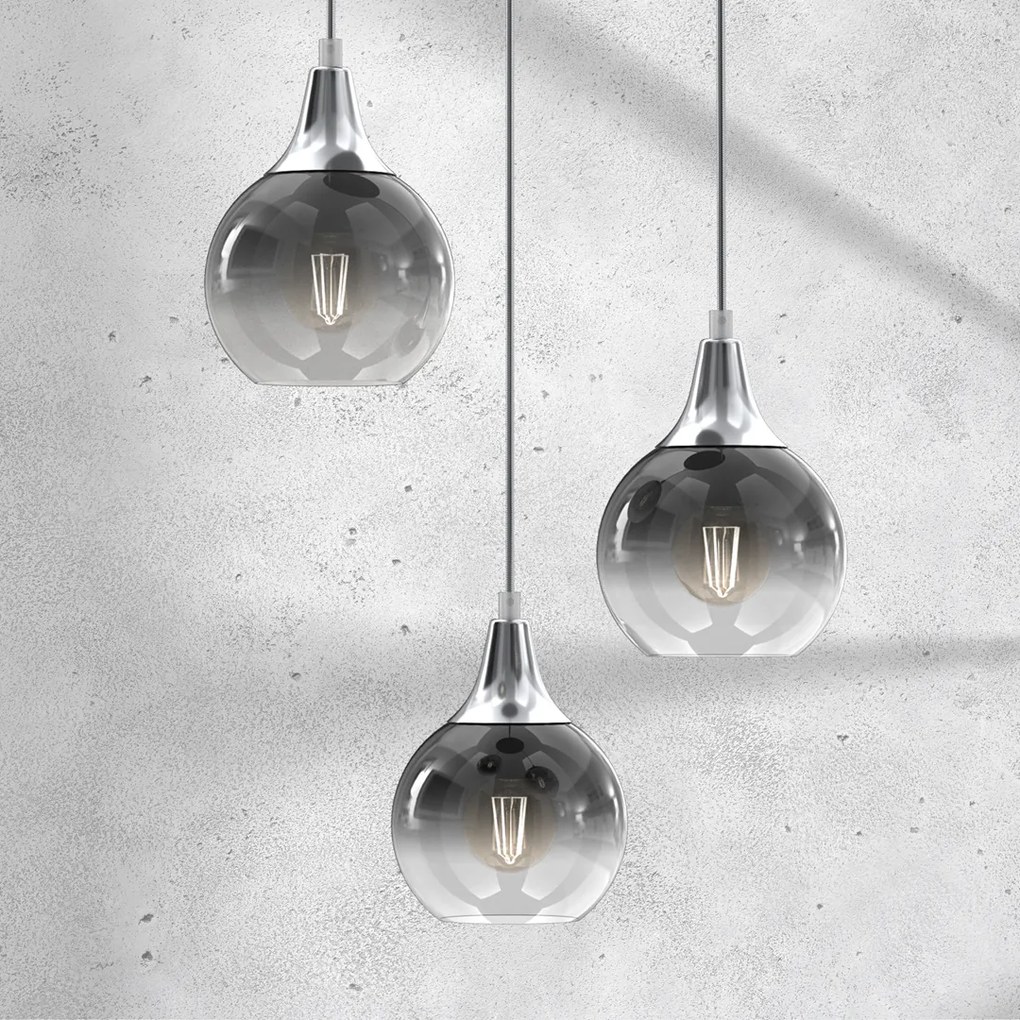 Lampa wisząca MONTE SILVER 3xE27, potrójna, na kole 3 kule, dymione szkło