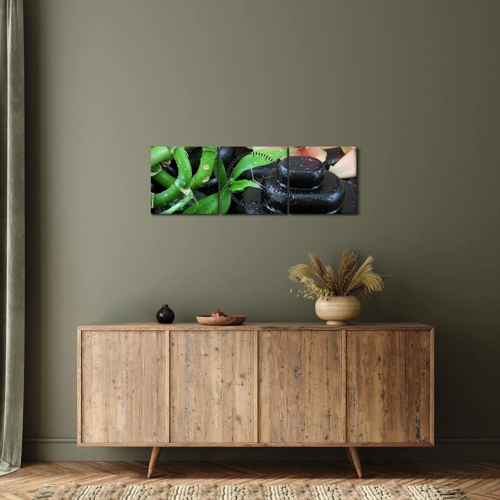 Obraz - Kamienie i orchidee (z zegarem) (90x30 cm)