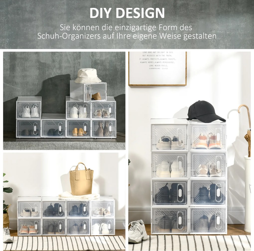 HOMCOM DIY Szafka na buty z 8 przegródkami plastikowa przezroczysta