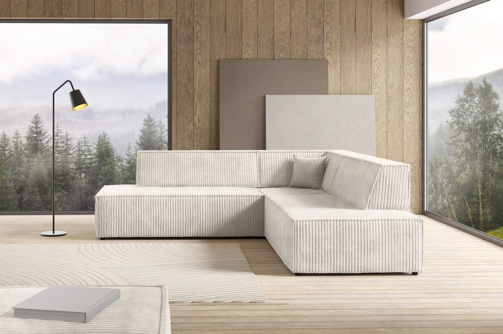 Masseno Narożnik TESSO z funkcją spania i pojemnikiem na pościel Narozniki L, Rozkładana sofa - Kremowy, TILIA 01